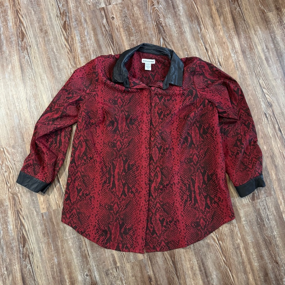 Jessica London Red and Black Snake Skin Patterned Blouse